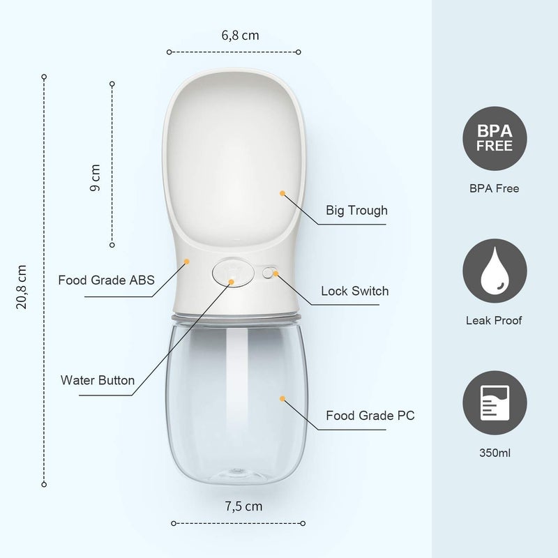 DEYACE Dog Water Bottle, Leak Proof Portable Pet Water Bottles for Dogs, Puppy Water Dispenser with Drinking Feeder for Travel (Milk White 12oz) - Image 1